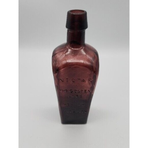 Vtg Straub Hullers Elixir Tree of Life Health Purple Amethyst Glass 8" Bottle - Picture 12 of 12